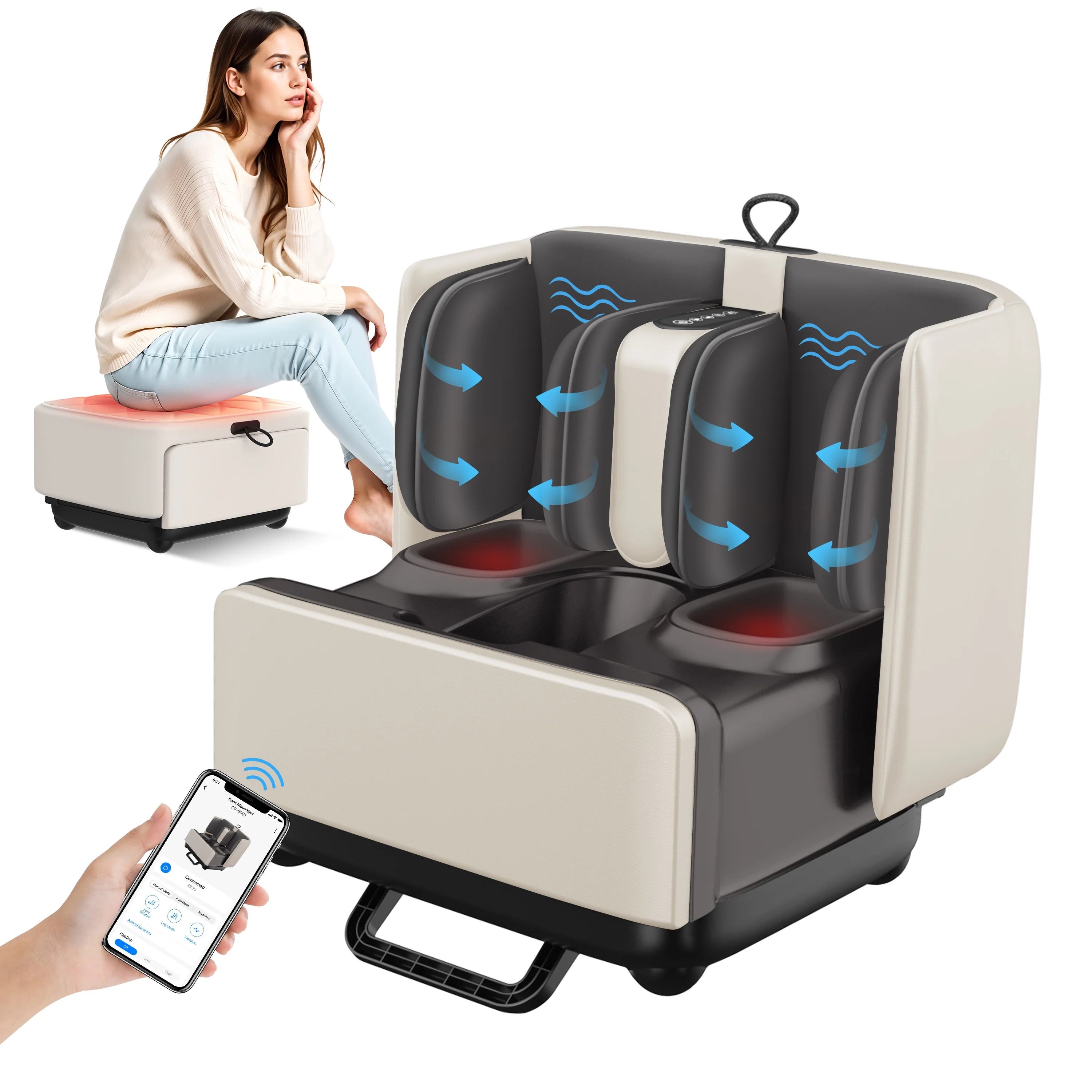 2 in 1 Foot Massager Machine & Ottoman Rest, Shiatsu Foot Calf Massager with Heat, App Control | Walmart (US)