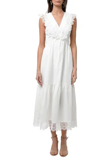 Adelyn Rae Adaline Floral Lace Trim Maxi Sundress in White at Nordstrom Rack, Size X-Small | Nordstrom Rack