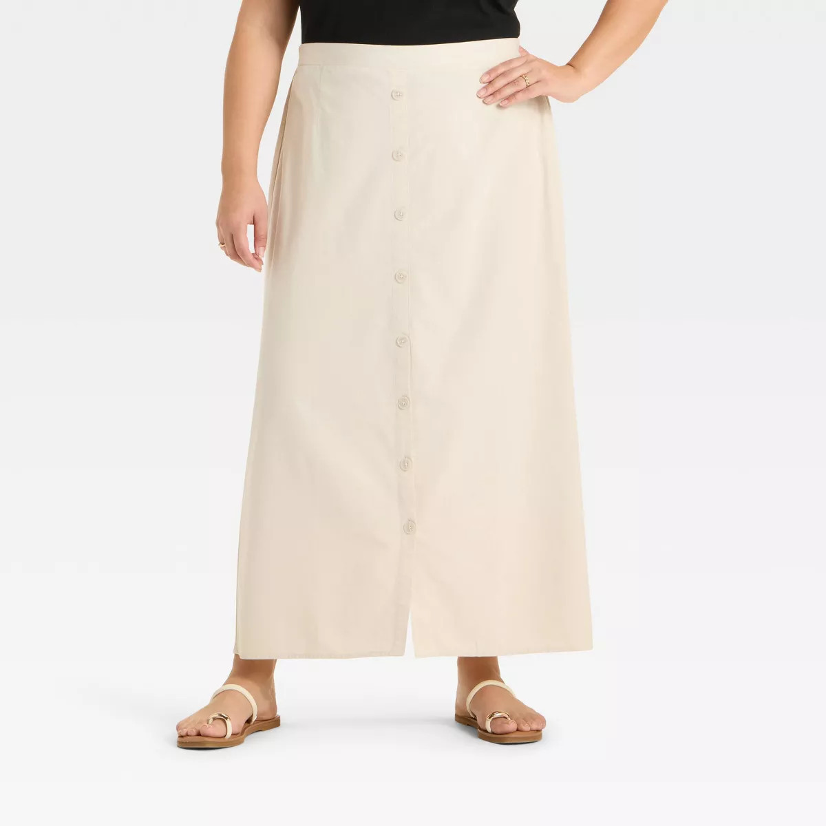 Women's Button-Front Maxi Skirt - Ava & Viv™ Light Tan XXL | Target