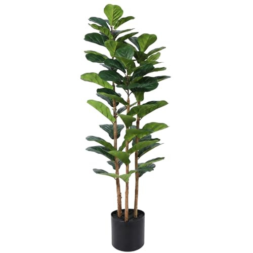 Solacevue 5FT Fiddle Leaf Fig Tree Artificial with Black Planter | Amazon (US)