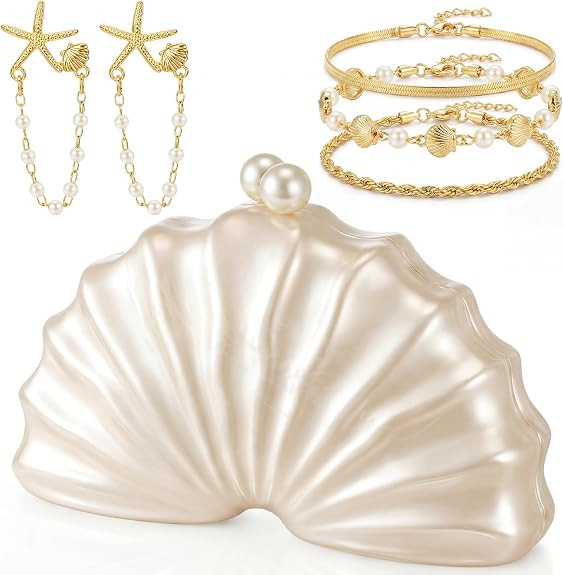 Quelay 3 Pcs Acrylic Shell Shaped Clutch Beachy Jewelry Mermaid Jewelry for Women Seashell Purse ... | Amazon (US)