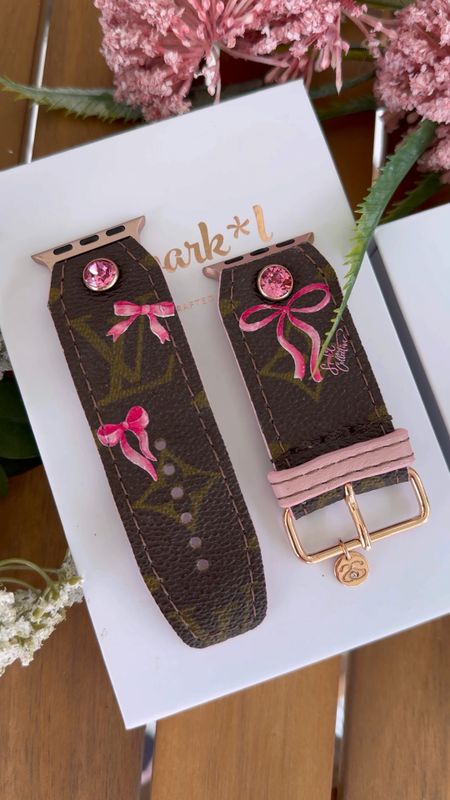 (Code: JANUARY10 for discount!) Leather Apple Watch band, LV upcycled smart watch band, Sparkl watchband, pink bows, pink bow

#LTKover40 #LTKVideo #LTKstyletip