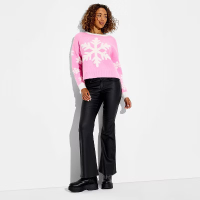 Women's Snowflake Festive Graphic Sweater - Pink XXS | Target