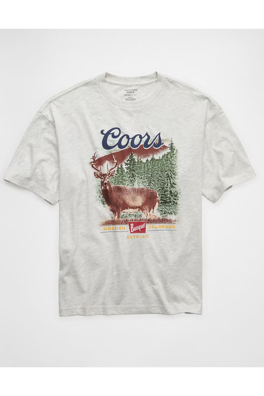 AE Boxy Coors Banquet Graphic T-Shirt Men's Gray Heather XXXL | American Eagle Outfitters (US & CA)