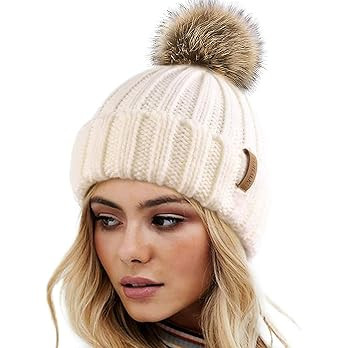 FURTALK Womens Winter Knitted Beanie Hat with Faux Fur Pom Warm Knit Skull Cap Beanie for Women | Amazon (US)