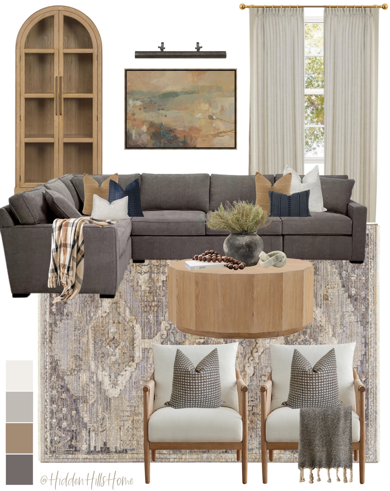 Living room decor, living room mood board, home decor ideas, sectional sofa, living room design, coffee table, accent chairs, curtains, rug

#LTKHome #LTKSaleAlert #LTKSeasonal
