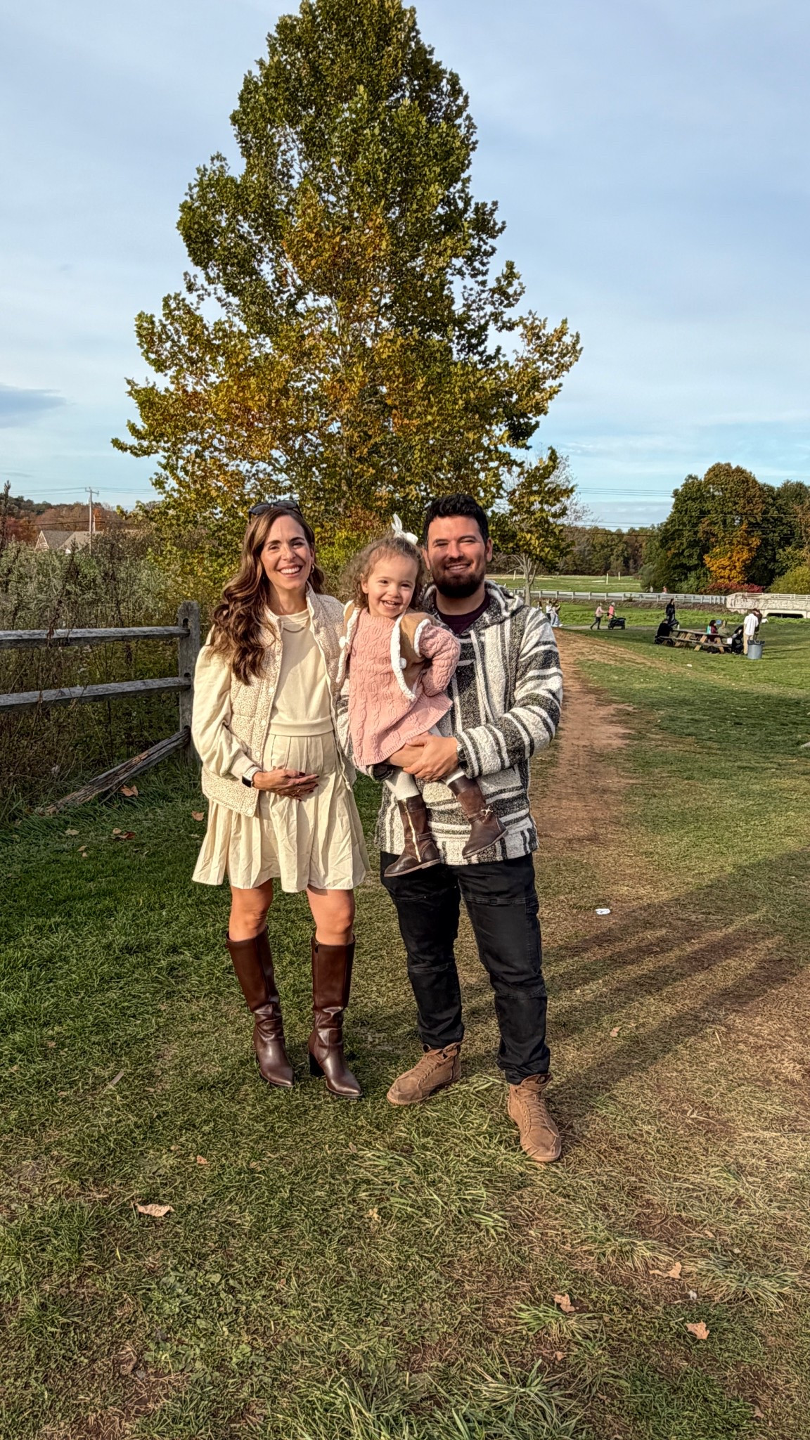 Loving this pleated sweater sweatshirt dress for fall that comes in many colors (a less expensive version than Free People but linking both) and is super bump friendly! With my fall chocolate brown knee-high boots I grabbed last year that are still in stock and my fave brown Louis Vuitton tote bag I wore to a farm with Camila and my husband Karim last weekend! My lightweight floral sweater vest added a bit of warmth without being too warm for the perfect fall day look 
#ltkbump #ltkfall 

#LTKFindsUnder100 #LTKSeasonal #LTKStyleTip