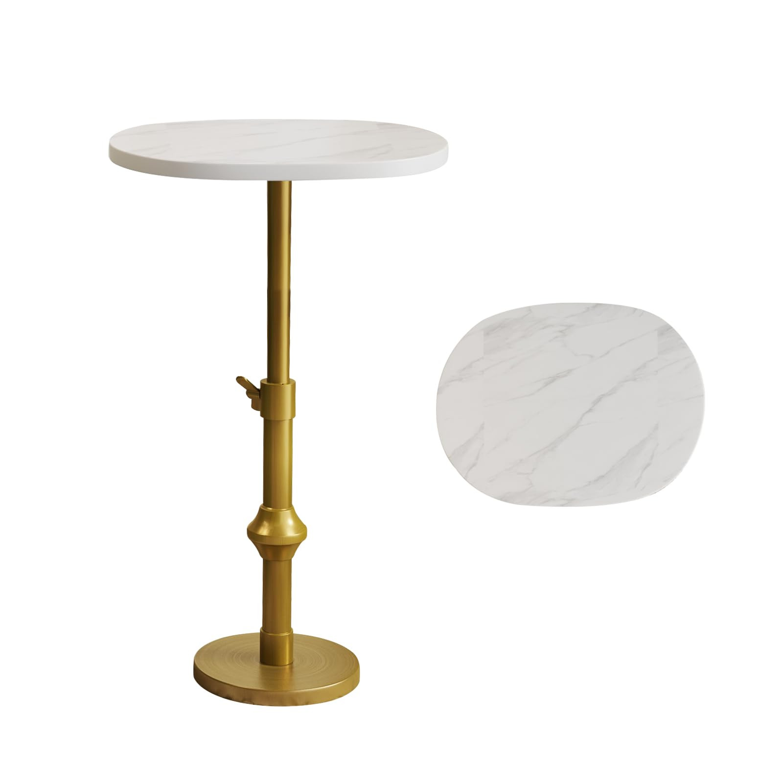 Marble Drink Table, 10"x12"x(22“~30") Martini Table with Metal Antique Brass Adjustable Stand B... | Amazon (US)