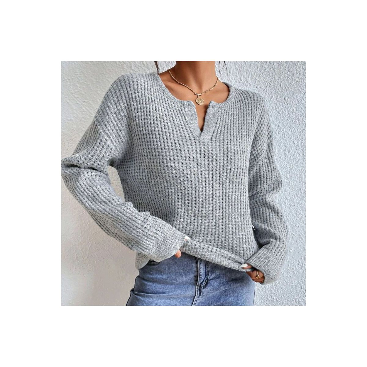 Coolmee Long Sleeve Sweater for Women Fall V Neck Waffle Basic Tee Dressy Casual Knit Tunic Tops | Target