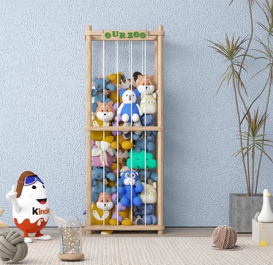Stuffed Animal Zoo Stuffed Animal Storage Wood Soft Toy Shelf Nursery Room Organizer Zoo Cage for... | Amazon (US)