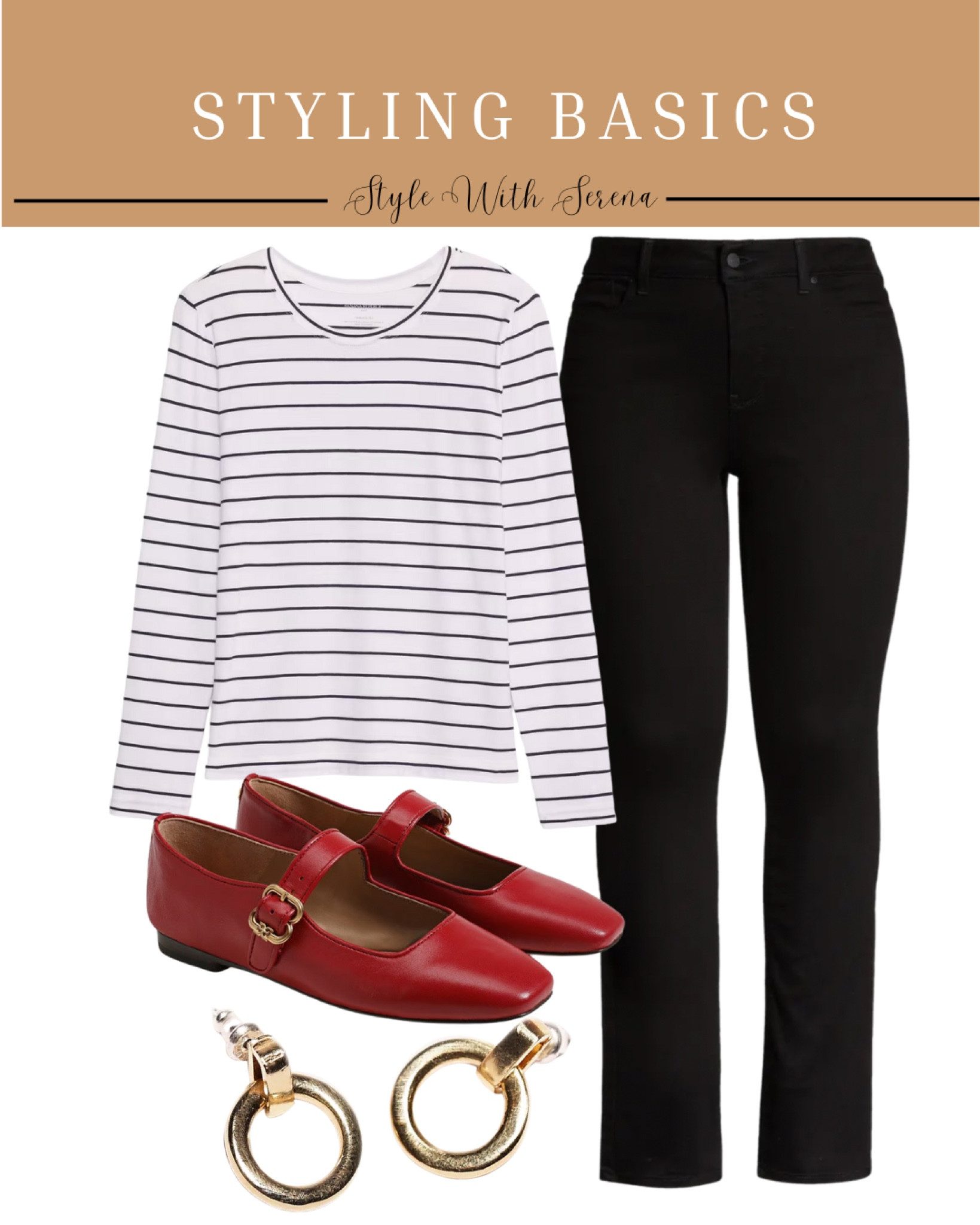 Styling basics, wardrobe classics, classic style, jeans, denim, long sleeve tee, red flats, flats, earrings 

#LTKOver40 #LTKShoeCrush #LTKStyleTip