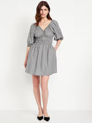 Waist-Defined Mini Gingham Dress | Old Navy (US)