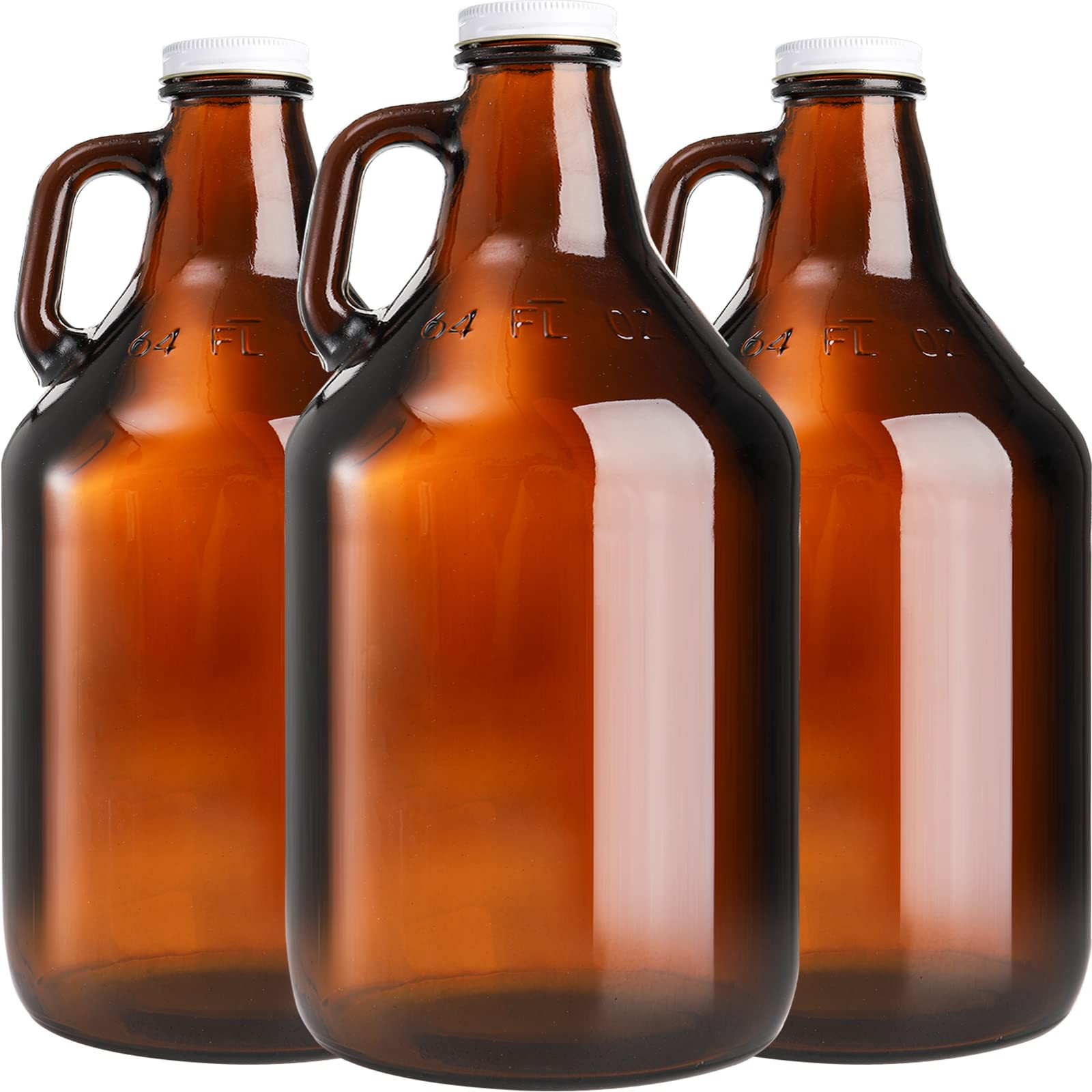ZEAYEA Paquete de 3 jarras de vidrio de 64 onzas, jarra ámbar de medio galón con tapas y asa, i... | Amazon (US)