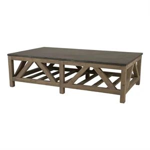 Maklaine Stone Top Coffee Table in Smoke Gray and Blue | Cymax