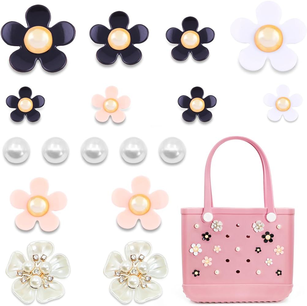 Charms for Bogg Bag, Pearls and Colorful Flowers for Bogg Bag Accessories, Compatible with Women ... | Amazon (US)