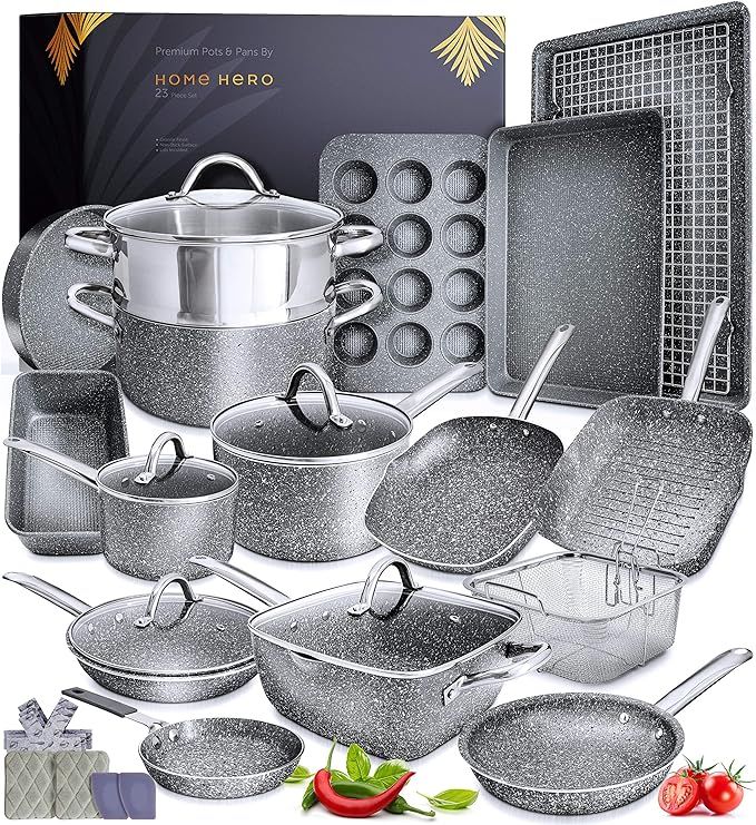 Granite Cookware Sets Nonstick induction cookware stainless steel pots gold amazon kitchen finds | Amazon (US)