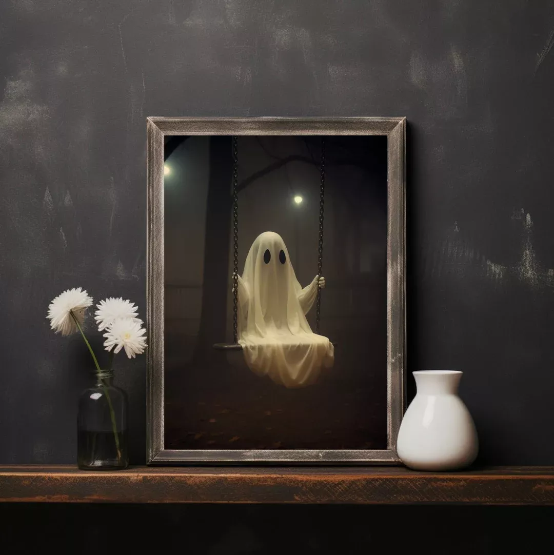 Ghost Lady Portrait, Gothic Victorian Digital Print, Dark Academia