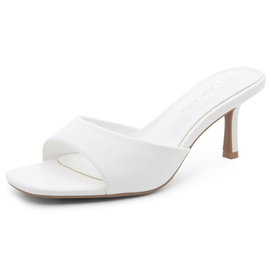 Shoe Land Women's Low Heels Stiletto Heeled Slides, Open Toe One Band Slip-On Heeled Mules – Dr... | Amazon (US)