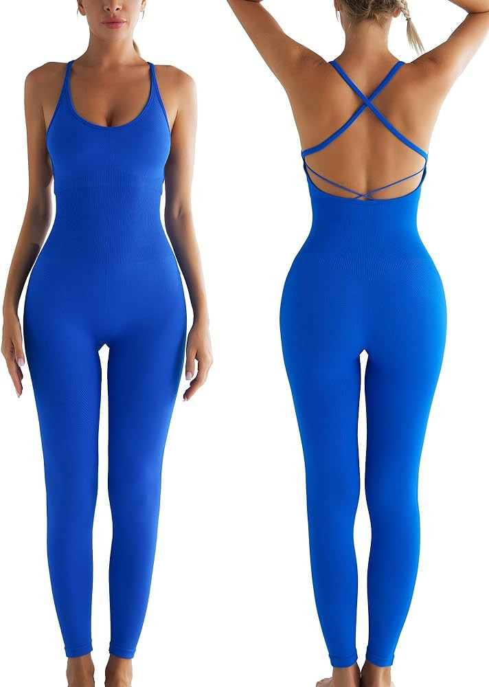 SONGSKY One Piece Jumpsuit, Ribbed Workout Bodycon Full Body Romper Jumpsuit with Tummy Control | Amazon (US)