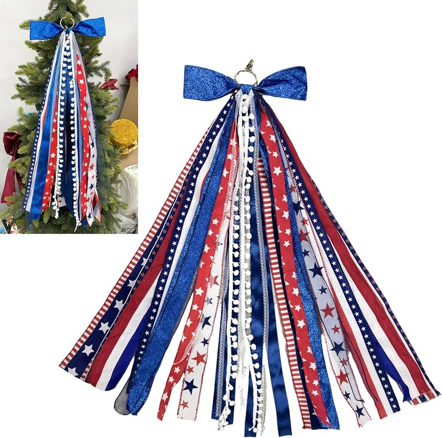 AnyDesign Patriotic Bow for Wreath Red Blue Star Fabric Ribbons Set Assorted Ribbon Decorative Bow Clip-On Wreath Sash Ribbon Bundle for 4th of July Independence Day Indoor Outdoor Decor | Amazon (US)