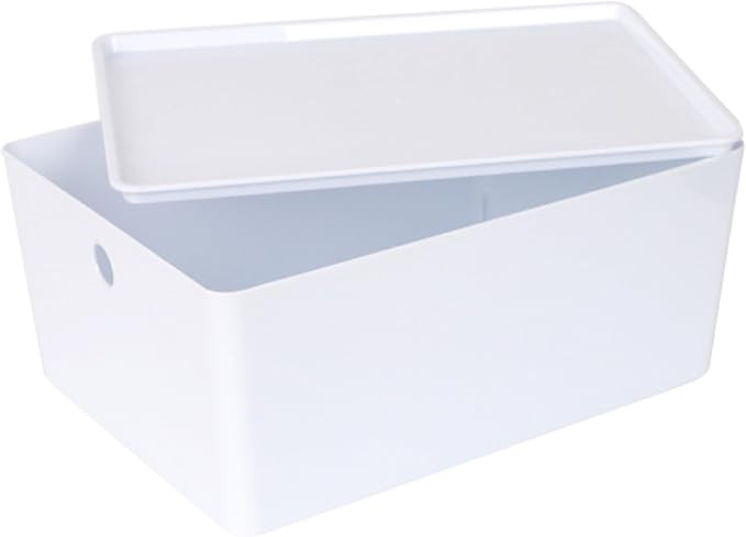 YBM HOME Plastic Storage Bin with Lid, White Basket with Handle for Organizing, Multipurpose for ... | Amazon (US)