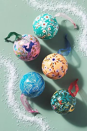 Handpainted Ball Ornaments, Set of 5 | Anthropologie (US)