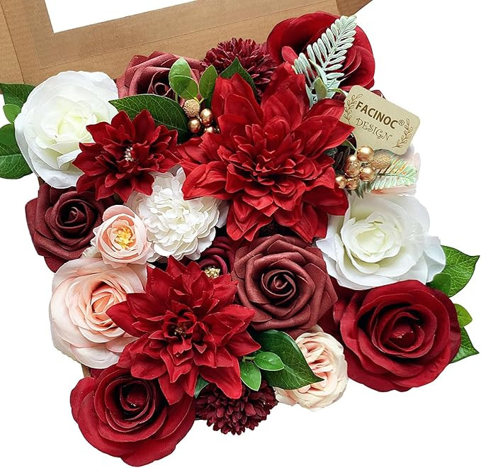 Roses Artificial Flowers Red Bouquet Box Set Fake Flower for DIY Bridal Wedding Shower Decoration... | Amazon (US)