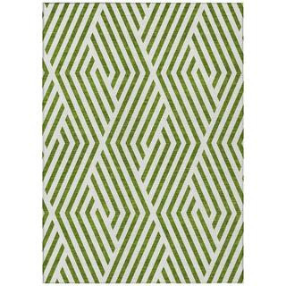 Lime Green, White 9 ft. x 12 ft. Woven Geometric Polyester Rectangle Indoor / Outdoor Area Rug | The Home Depot