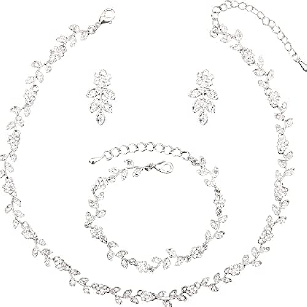 Austrian Crystal Rhinestone Choker Necklace Dangle Earring Link Bracelet Jewelry Set for Brides B... | Amazon (US)
