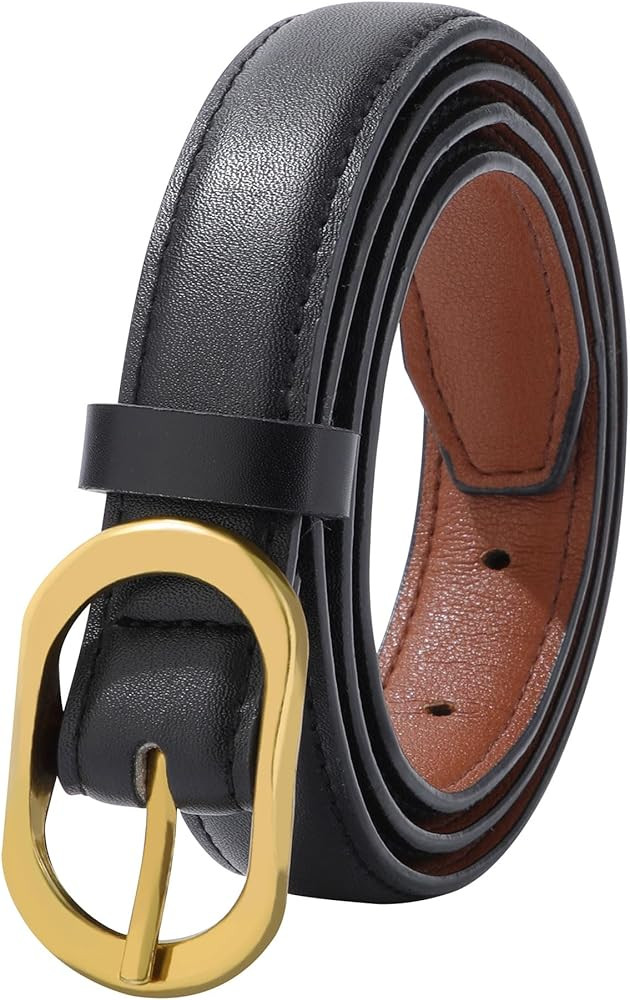 AWAYTR Women Reversible Leather Belt - Ladies Fashion Skinny Gold Buckle Belt for Jeans and Dress... | Amazon (US)
