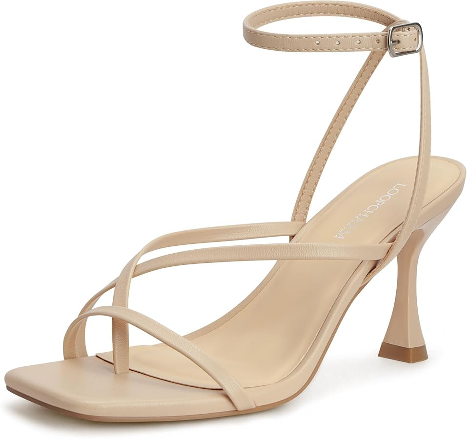 Women's Strappy High Heels Sandals Square Open Toe Ankle Strap Slingback Thong Stilettos Shoes fo... | Amazon (US)