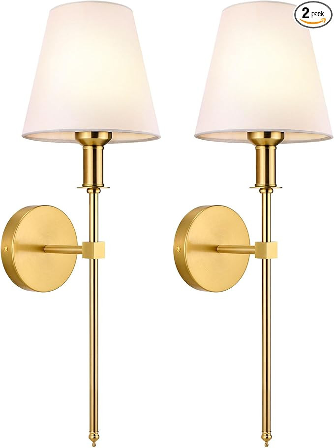 SoodMi Wall Sconces Sets of 2, Bathroom Vanity Sconces Wall Lighting with White Fabric Shades, Re... | Amazon (US)