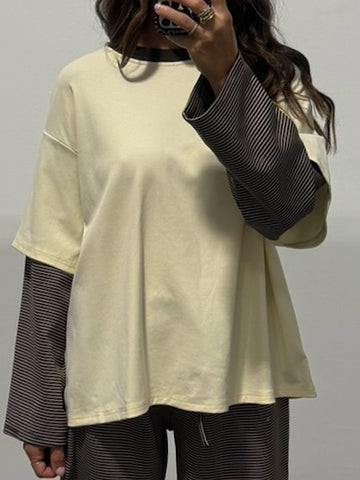 Double Up Oversized Long Sleeve Tee | Vanilla Cocoa | Shop Talulah