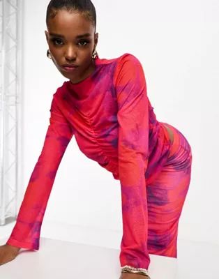 Vero Moda tie dye mesh top and maxi skirt set in pink | ASOS (Global)