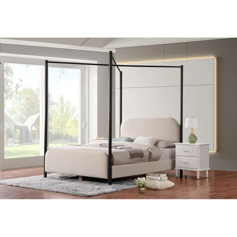 DG Casa Isla Grey Upholstered and Metal Queen Platform Canopy Bed Frame | Walmart (US)