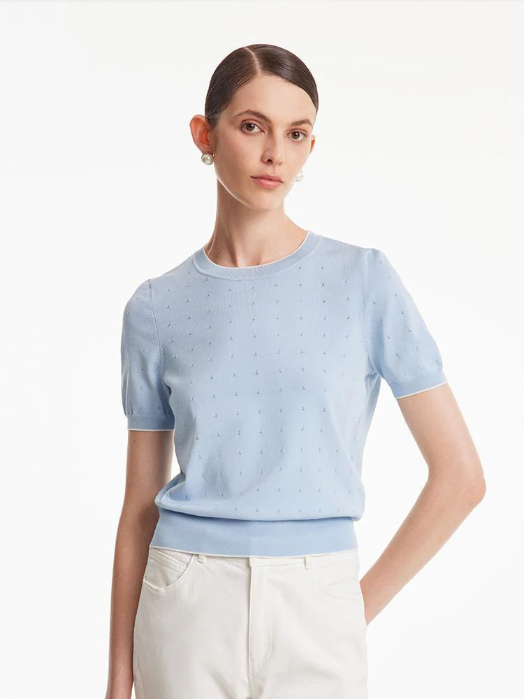 Blue Acetate Pullover Knit Top | GoeliaGlobal