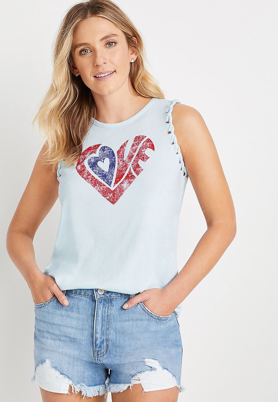 Blue Americana Heart Graphic Tank Top | Maurices