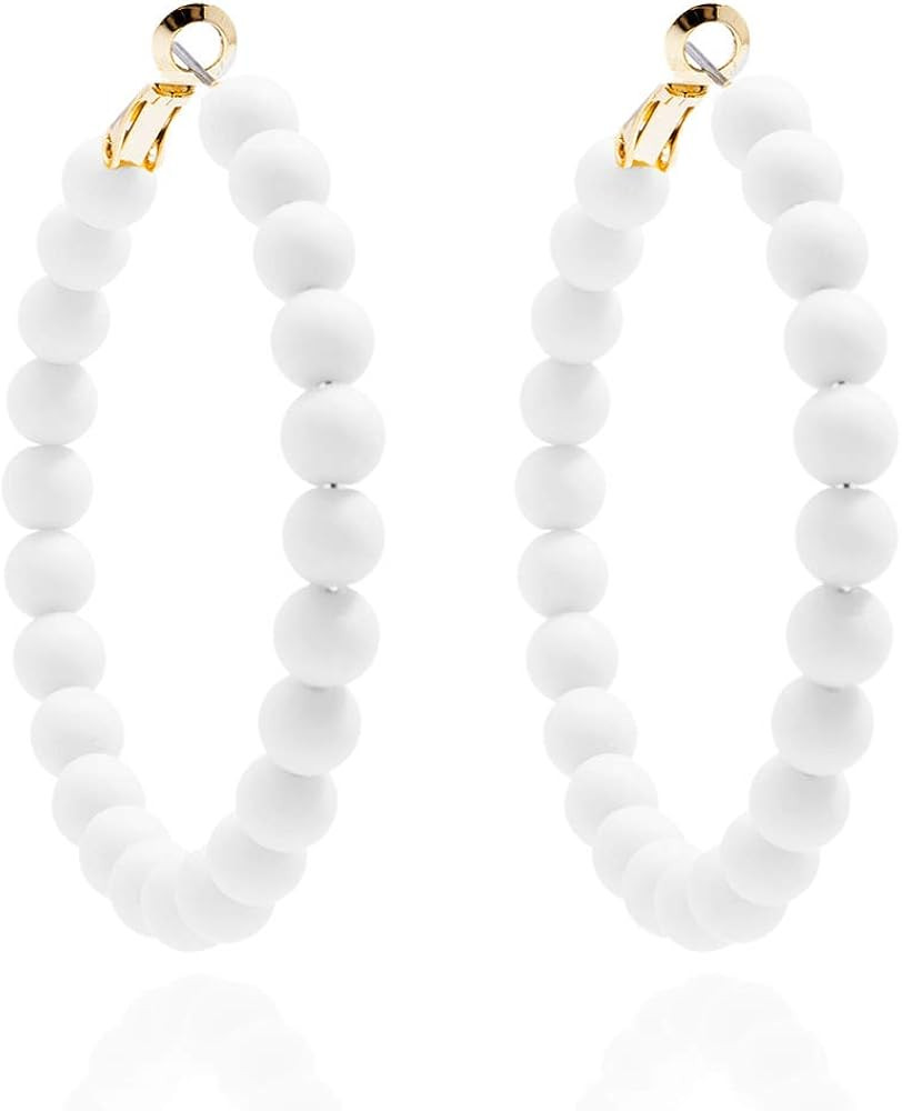 ZENZII Beaded Hoop Earrings Bohemian Circle Round Bead Earrings Chic Dangle Earrings for Women an... | Amazon (US)