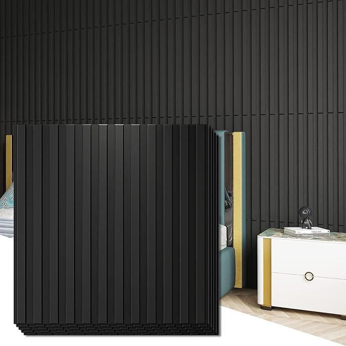 Art3d Slat Wall Panel, 3D Fluted Textured Panel 12-Tile 19.7 x 19.7in. - Cover 32 Sq.Ft., Black | Amazon (US)