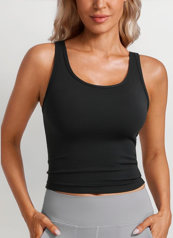 CRZ YOGA Women's Butterluxe Double Lined Tank Tops Racerback Scoop Neck Crop Top Workout Sleevele... | Amazon (UK)