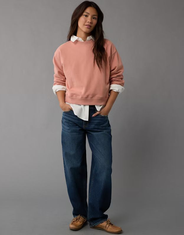 AE Cropped Crew Neck Pullover Sweatshirt | American Eagle Outfitters (US & CA)