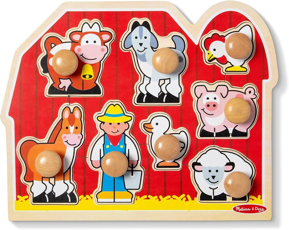 Melissa & Doug Farm Animals Jumbo Knob Wooden Puzzle Wooden Peg Chunky Baby Puzzle, Preschoool Le... | Amazon (US)