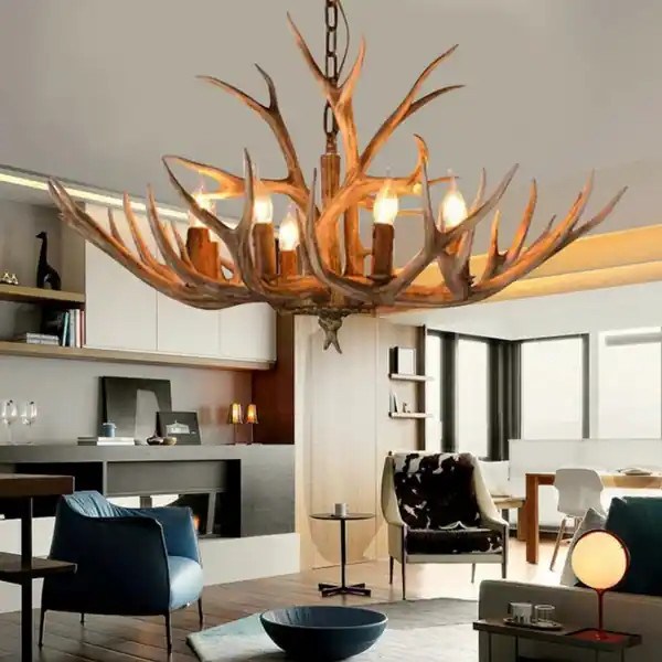 Zickel 6-Light Rustic Resin Chandelier Antler Shape Pendant Light Farmhouse - Bed Bath & Beyond -... | Bed Bath & Beyond