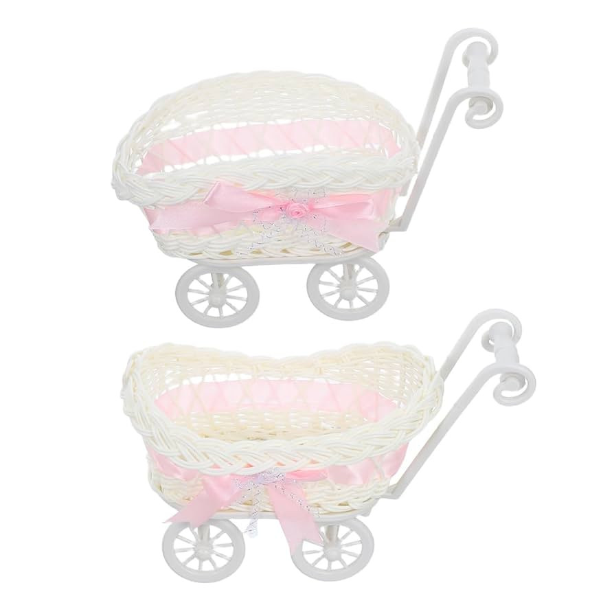 jojofuny 9.4X6.6X5.5inch 2pcs Wicker Baby Carriage, Carriage Centerpieces for Tables, Doll Stroll... | Amazon (US)