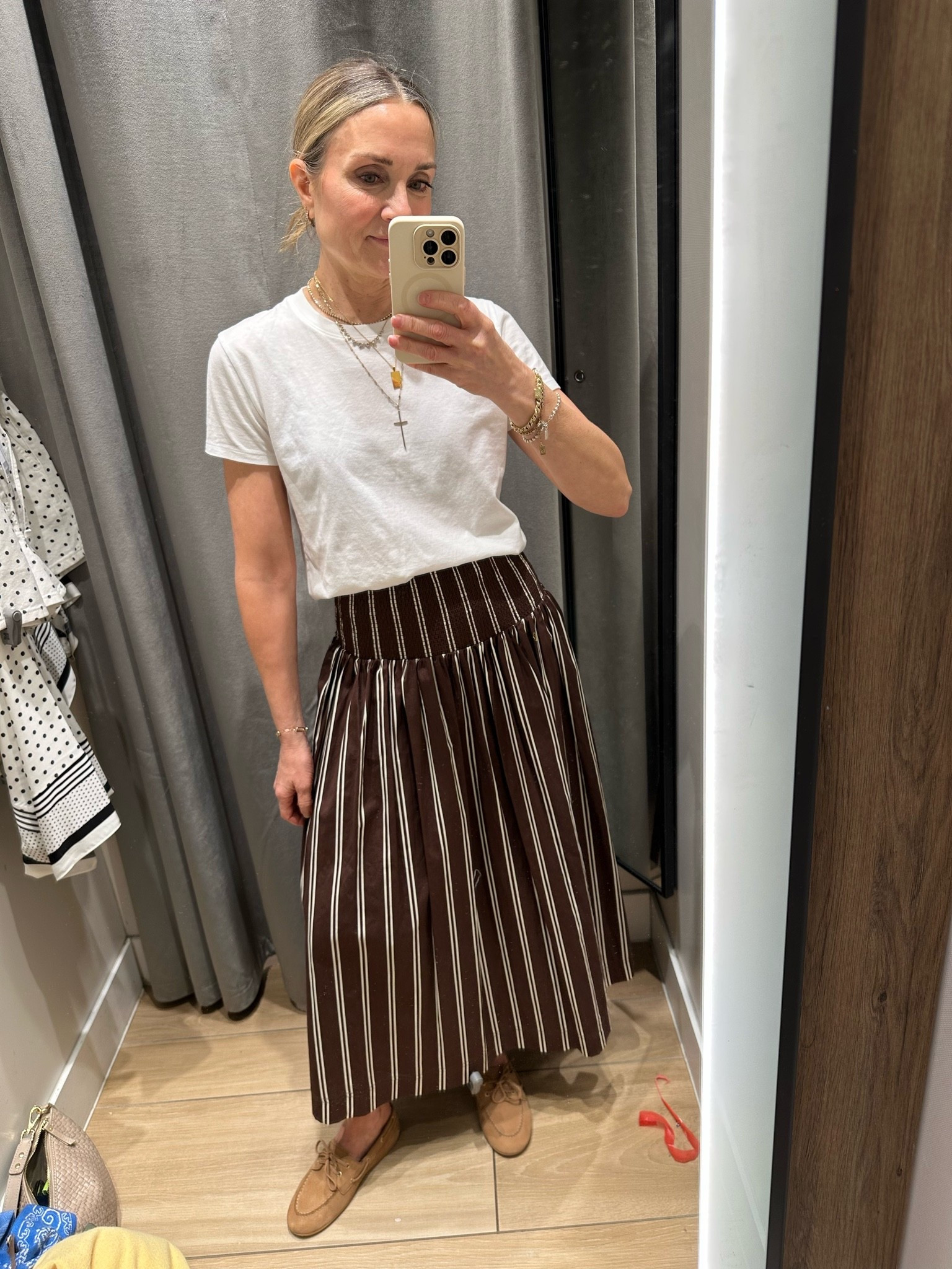 What I was loving at @Next US ! Brown striped midi skirt and striped polo shirt. Wearing medium in top and 6 in skirt.

#LTKootd #LTKOver40 #LTKWorkwear