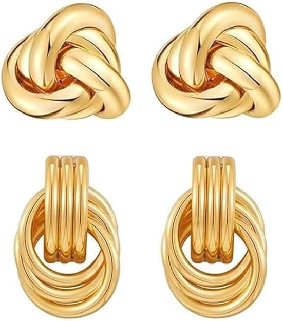 Chunky Gold Knot Earrings Geometric Drop Dangle Earrings Long Twisted Earrings Statement Earring ... | Amazon (US)