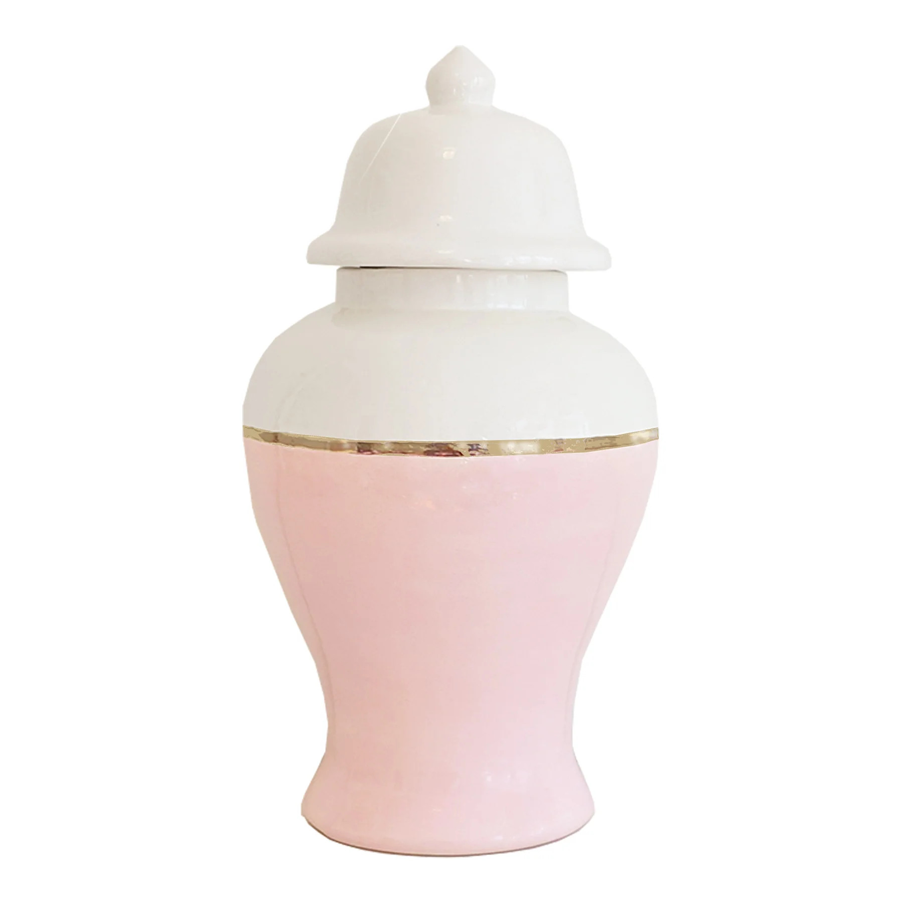 Cherry Blossom Pink Color Block Ginger Jar with Gold Accent | Lo Home by Lauren Haskell Designs