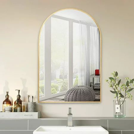 GLSLAND Wall Mounted Mirror 24 x 36 Arch Bathroom Mirror for Wall Vanity Mirror for Bedroom Gold | Walmart (US)