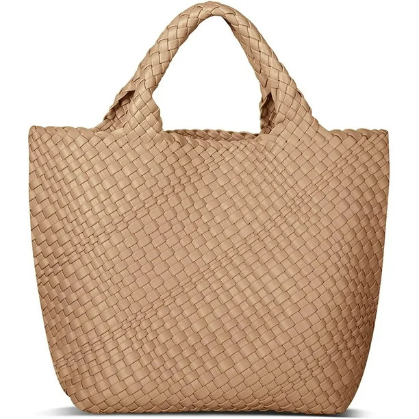 Womens Vegan Leather Woven Bag with Purse, Fashion Handmade Beach Tote Bag Top-handle Handbag | Walmart (US)