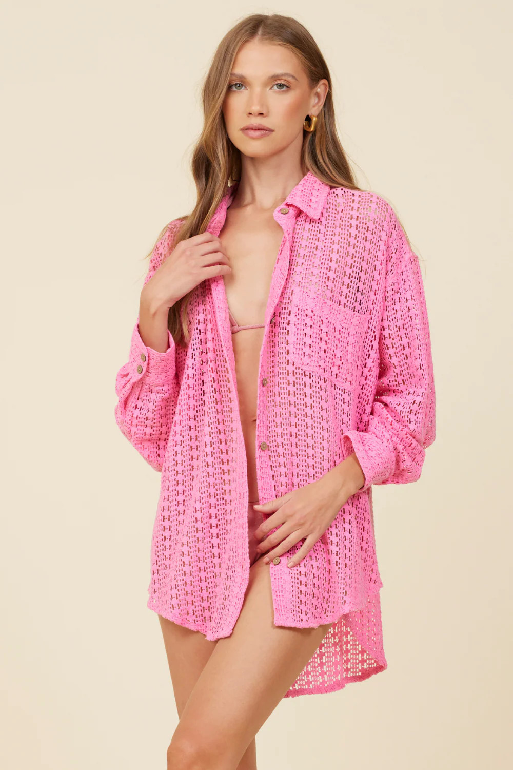 Hot Pink Vertical Stripe Button Up | Surf Gypsy